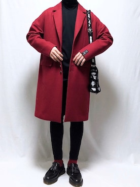 「SHAREEF（シャリーフ）のアイテム（チェスターコート）」を使った、YOPPYさん（メンズ・162cm）の冬コーディネート