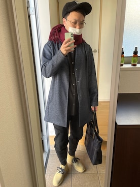 「Stutostein Nolley's（シュテットシュタインノーリーズ）のアイテム（ステンカラーコート）」を使った、Yosuke さん（メンズ・174cm）の冬コーディネート