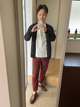 「ABAHOUSE（アバハウス）の【COOLMAX】スリム　イージー　パンツ（その他パンツ、ブラウン系）」を使った、Yosuke さん（メンズ・174cm）の春コーディネート