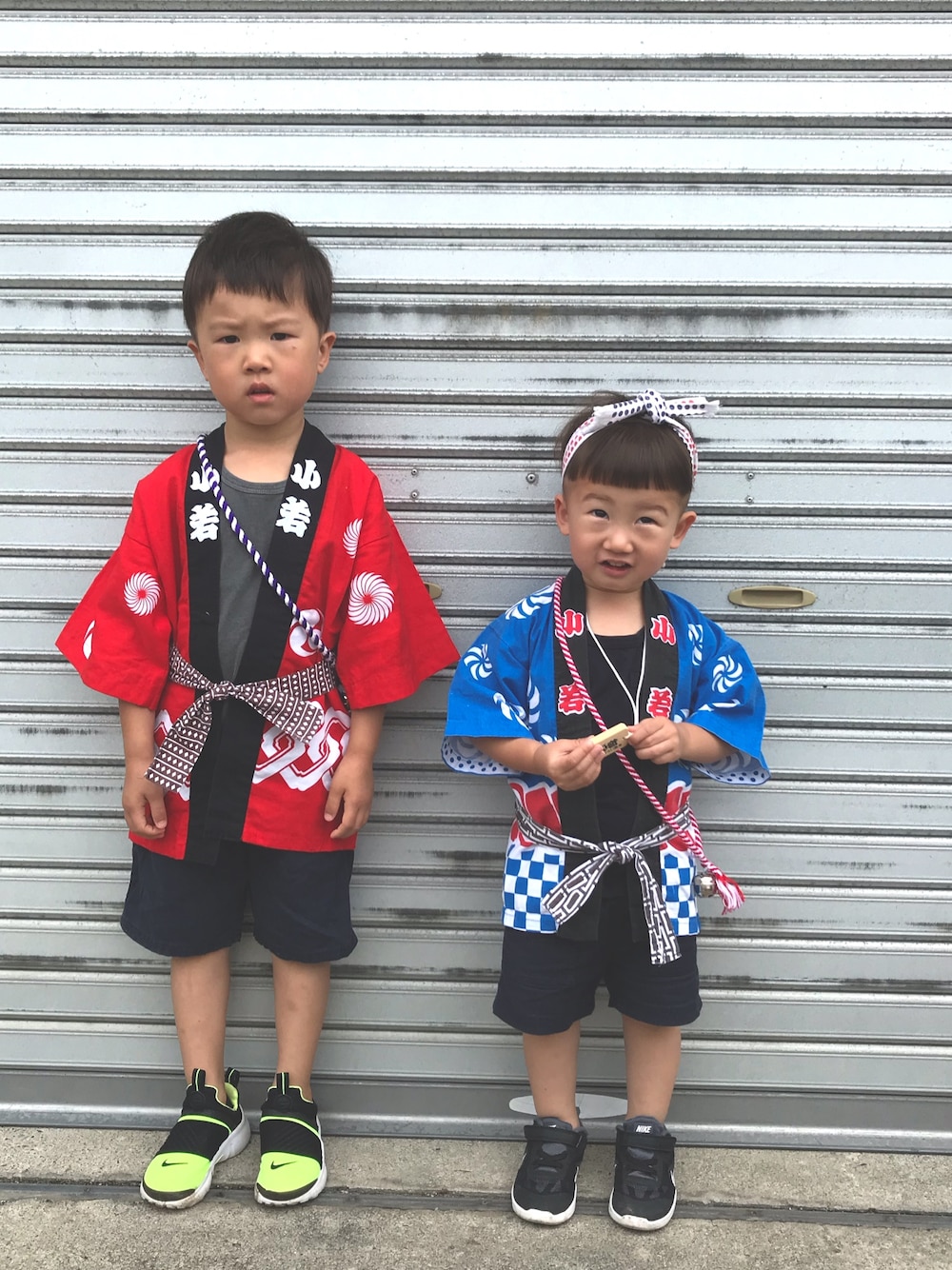 「お祭り、法被、男の子、4歳、2歳」｜「NIKEのアイテム（スニーカー、ブラック系）」を使った、H☺︎Kさん（キッズ・90cm）の夏コーディネートの1枚目の写真
