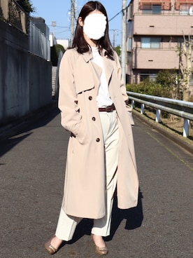 「オフホワイト」｜「アイテム（トレンチコート）」を使った、neo☺︎さん（レディース・157cm）の春コーディネート