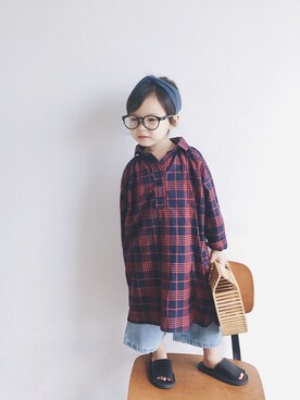 「アイテム（シャツワンピース）」を使った、毛_虫Babyさん（キッズ・100cm）の夏コーディネート