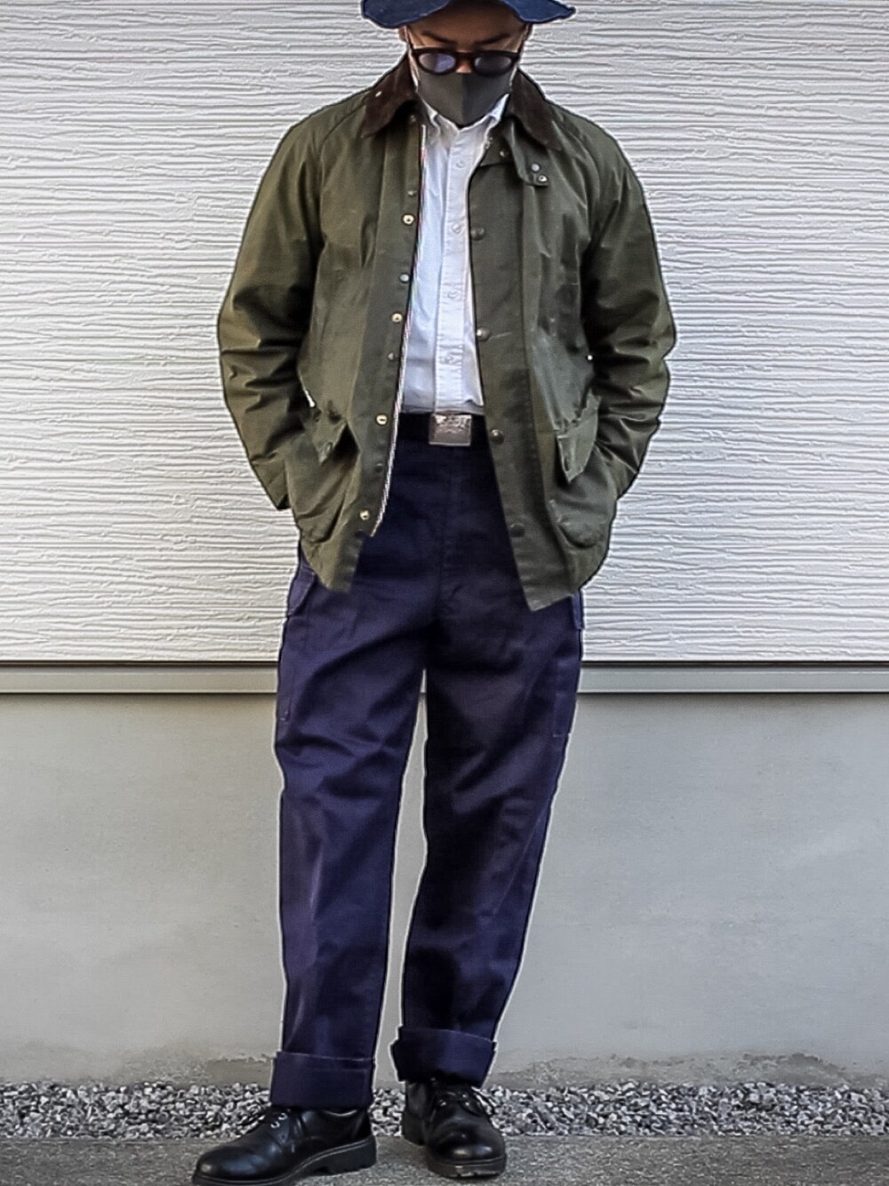 「冬のコーデ、今日のコーデ、バブアー、barbour、BARBOUR STYLE、barbour bedale、ゴエモンさんタク」｜「Barbourのアイテム（その他アウター、グリーン系）」を使った、goemonsantakuさん（メンズ・172cm）の冬コーディネートの1枚目の写真