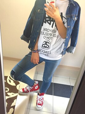 「GRL（グレイル）のアイテム（デニムジャケット）」を使った、ま り ち ん ︎☺︎❤︎さん（レディース・152cm）の夏コーディネート