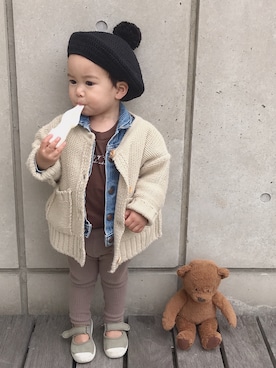 「アイテム（カーディガン/ボレロ）」を使った、to-taさん（キッズ・80cm）の春コーディネート