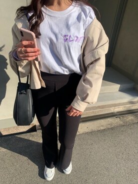 「GRL（グレイル）のアイテム（ミリタリージャケット）」を使った、おにぎりさん（レディース・160cm）の冬コーディネート