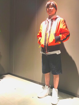 「DIESEL（ディーゼル）のアイテム（MA-1）」を使った、けんとぅーさん（メンズ・168cm）の春コーディネート