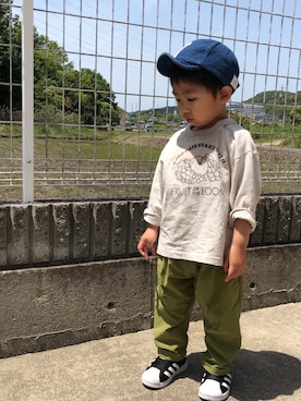「no brand（ノーブランド）のアイテム（キャップ）」を使った、Togoさん（キッズ・90cm）の春コーディネート