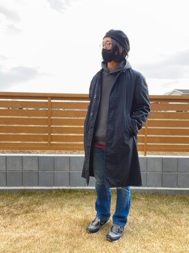 「Levi's」｜「アイテム（ステンカラーコート）」を使った、NYANSHIさん（メンズ・170cm）の冬コーディネート