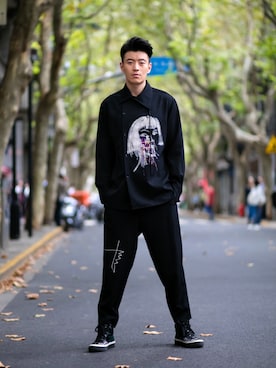 「Yohji Yamamoto（ヨウジヤマモト）のアイテム（ブルゾン）」を使った、CHIVALRYBEBEさん（メンズ・187cm）の冬コーディネート