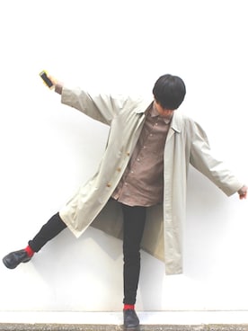 「赤い靴下」｜「アイテム（サロペット/オーバーオール）」を使った、たく🍅さん（メンズ・175cm）の秋コーディネート