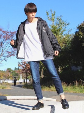 「シンプルおしゃれが好き」｜「アイテム（ナイロンジャケット）」を使った、たく🍅さん（メンズ・175cm）の秋コーディネート