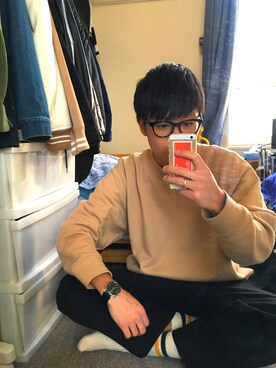 「靴下チラ見せ」｜「アイテム（スウェット）」を使った、とんぼさん（メンズ・172cm）の春コーディネート