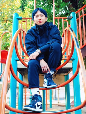 「Jordan」｜「アイテム（ミリタリージャケット）」を使った、おまめくんさん（メンズ・168cm）の秋コーディネート