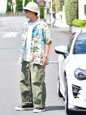 「RED KAP（レッドキャップ）のアイテム（Tシャツ/カットソー）」を使った、おまめくんさん（メンズ・168cm）の夏コーディネート