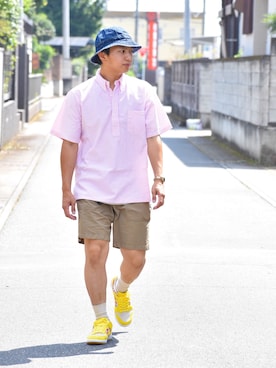 「JW Anderson（ジェイダブリューアンダーソン）のアイテム（帽子）」を使った、おまめくんさん（メンズ・168cm）の夏コーディネート