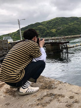 「ONLY NY（オンリーニューヨーク）のアイテム（Tシャツ/カットソー、イエロー系）」を使った、すなぎもさん（メンズ・173cm）の夏コーディネート