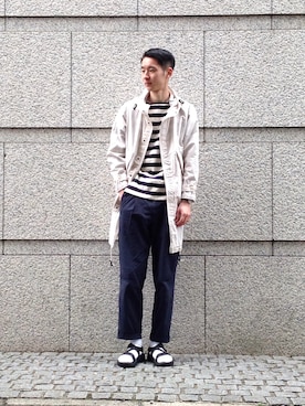 「OMNIGOD（オムニゴッド）のアイテム（モッズコート）」を使った、OMNIGOD代官山さん（メンズ・180cm）の春コーディネート