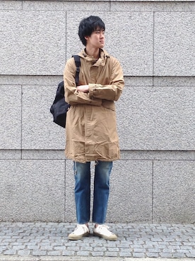 「OMNIGOD（オムニゴッド）のアイテム（モッズコート）」を使った、OMNIGOD代官山さん（メンズ・183cm）の春コーディネート