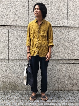 「OMNIGOD（オムニゴッド）のアイテム（パンツ）」を使った、OMNIGOD代官山さん（メンズ・180cm）の夏コーディネート