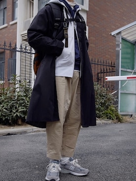 「BEAMS（ビームス）のアイテム（トレンチコート）」を使った、寄未さん（メンズ・173cm）の冬コーディネート
