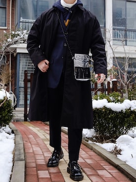 「BEAMS（ビームス）のアイテム（トレンチコート）」を使った、寄未さん（メンズ・173cm）の冬コーディネート