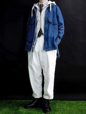 「通勤穿搭」｜「アイテム（パーカー）」を使った、寄未さん（メンズ・173cm）の夏コーディネート