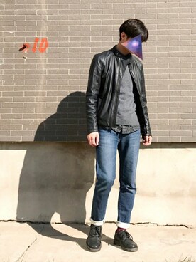 「Selected   （-）のアイテム（ノーカラージャケット）」を使った、Vicさん（メンズ・179cm）の冬コーディネート