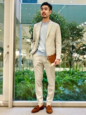 「クルーネックニット」｜中川さん（メンズ・178cm）の春コーディネート