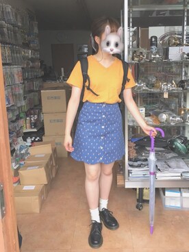 「blue」｜「アイテム（バックパック/リュック）」を使った、Honoka☄️さん（レディース・158cm）の夏コーディネート
