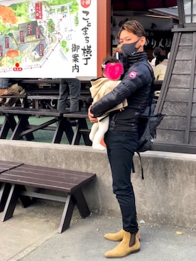 「アイテム（ポンチョ、ベージュ系）」を使った、tsukaさん（メンズ・170cm）の冬コーディネート