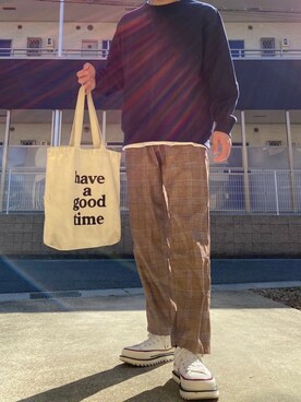 「CASPER JOHN（キャスパージョン）のCASPER JOHN グレンチェックイージーパンツ（その他パンツ）」を使った、kokiさん（メンズ・177cm）の秋コーディネート