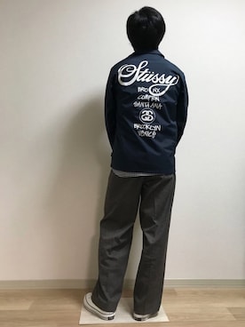「STUSSY（ステューシー）のアイテム（ジャケット/アウター、ブルー系）」を使った、yusさん（メンズ・166cm）の冬コーディネート