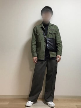 「MONKEY TIME（モンキータイム）の＜monkey time＞ BACKSATIN UTILITY/シャツ ◆（シャツ/ブラウス、グリーン系）」を使った、yusさん（メンズ・166cm）の冬コーディネート
