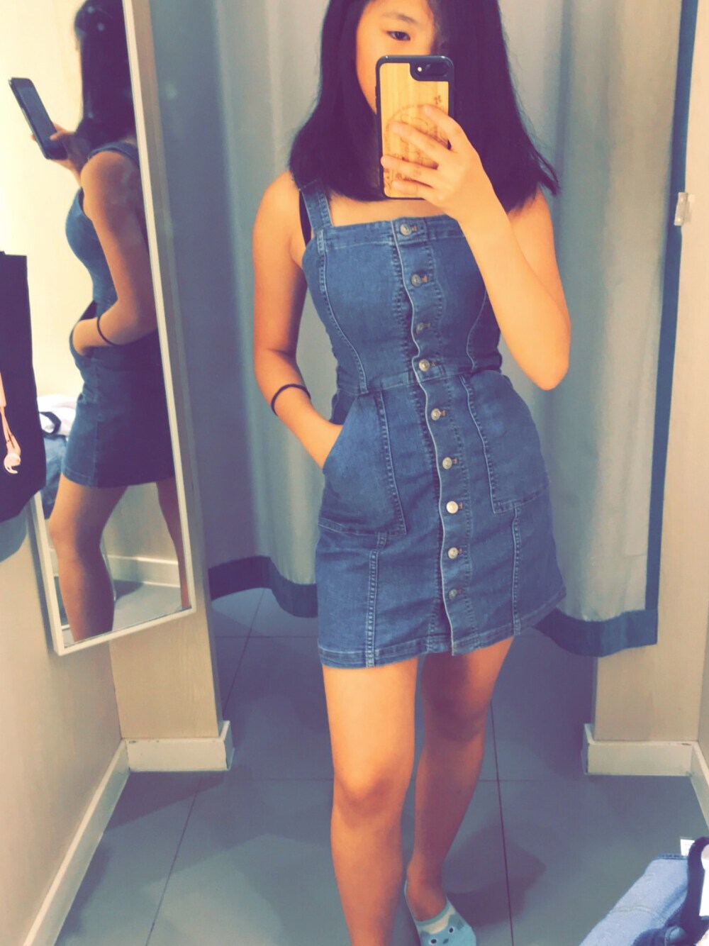 「denim、onepiece」｜「H&Mのアイテム（ワンピース、ブルー系）」を使った、Christy さん（キッズ・153cm）の夏コーディネートの1枚目の写真