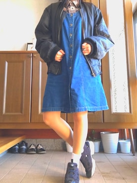 「デニムワンピース」｜なっちゃん☺︎さん（レディース・160cm・10代）の冬コーディネート
