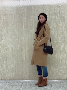 「ST,CATのアイテム（イヤリング、グリーン系）」を使った、秦麻里子さん（レディース・170cm）の冬コーディネート