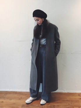 「URBAN RESEARCH（アーバンリサーチ）のUR ヘリンボーンベルト付タックワイドパンツ（その他パンツ）」を使った、秦麻里子さん（レディース・170cm）の冬コーディネート