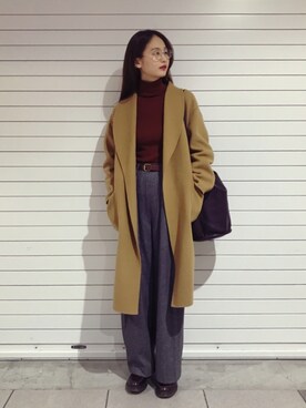 「URBAN RESEARCH（アーバンリサーチ）のUR ヘリンボーンベルト付タックワイドパンツ（その他パンツ）」を使った、秦麻里子さん（レディース・170cm）の冬コーディネート