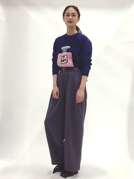 「URBAN RESEARCH（アーバンリサーチ）のUR ヘリンボーンベルト付タックワイドパンツ（その他パンツ）」を使った、秦麻里子さん（レディース・170cm）の冬コーディネート
