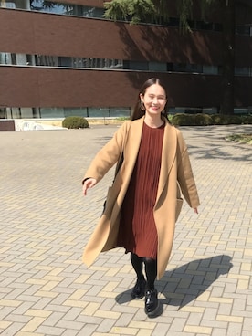 「LE CIEL BLEU（ルシェルブルー）のアイテム（ワンピース、ブラウン系）」を使った、秦麻里子さん（レディース・170cm）の春コーディネート