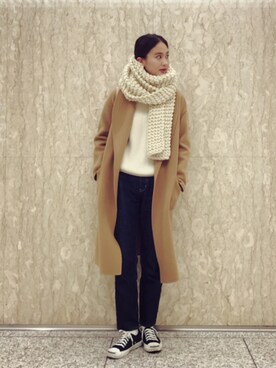 「AMIW（アミウ）のアイテム」を使った、秦麻里子さん（レディース・170cm）の春コーディネート