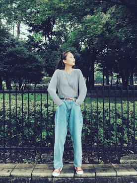 「Enasoluna（エナソルーナ）のアイテム（ピアス（両耳用））」を使った、秦麻里子さん（レディース・170cm）の秋コーディネート