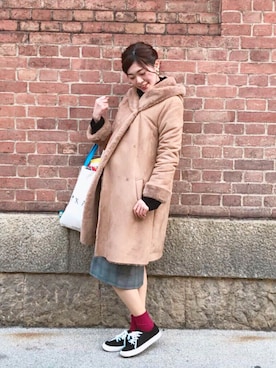 「disney」｜「アイテム（ムートンコート）」を使った、ふうちゃんさん（レディース・170cm）の春コーディネート