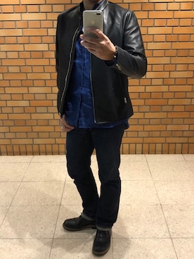 「BACK NUMBER（バックナンバー）のアイテム（ライダースジャケット）」を使った、mituさん（メンズ・176cm）の秋コーディネート