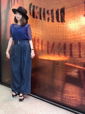 「earth music&ecology（アースミュージックアンドエコロジー）のアイテム（ハット、ブラック系）」を使った、kaotanさん（レディース・157cm）の夏コーディネート