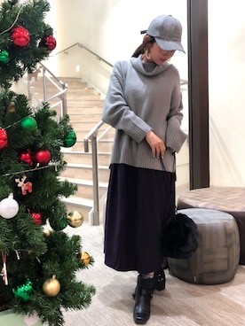「earth music&ecology（アースミュージックアンドエコロジー）のアイテム（キャップ）」を使った、kaotanさん（レディース・157cm）の冬コーディネート