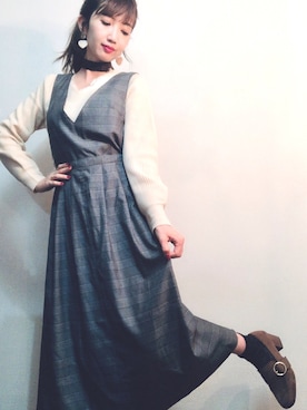 「リブニット」｜「アイテム（ローファー）」を使った、kaotanさん（レディース・157cm）の秋コーディネート