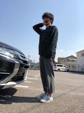 「adidas（アディダス）の《メルマガ掲載》adidas アディダス SUPERSTAR スーパースター C77124 15SS WHT/CBK/WHT         （スニーカー、ホワイト系）」を使った、スケさん＊さん（メンズ・172cm）の春コーディネート