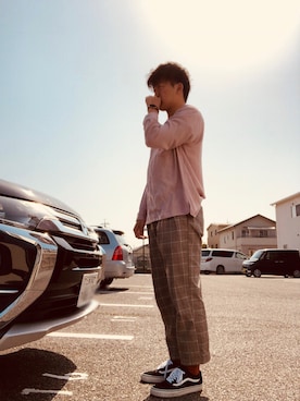 「RAGEBLUE（レイジブルー）のポプリンオープンカラーシャツ/783102（シャツ/ブラウス、ピンク系）」を使った、スケさん＊さん（メンズ・172cm）の春コーディネート